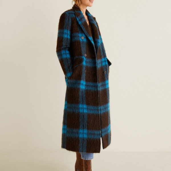 Checkered wool-blend coat - Ảnh 2