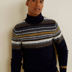 High collar jacquard sweater