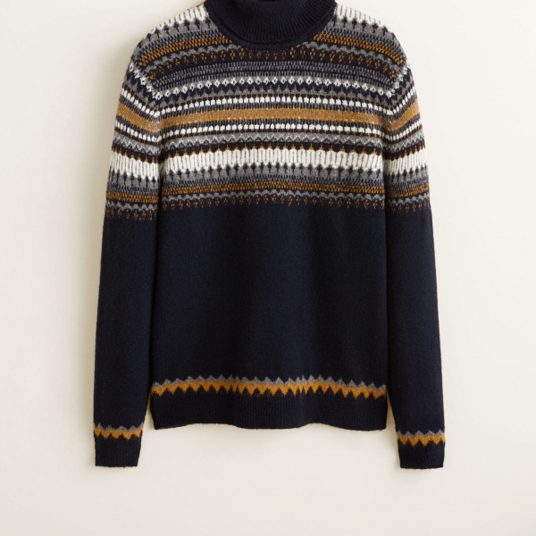 High collar jacquard sweater - Ảnh 3